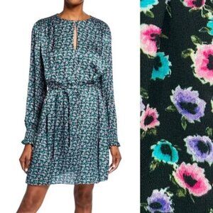 JASON WU Mini Rose Floral Crewneck Long sleeve Dress In Malachite 6